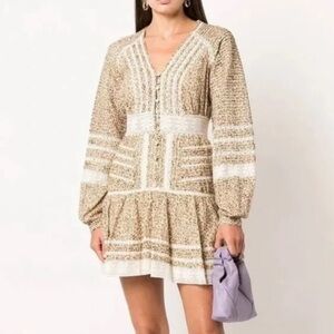 Veronica Beard Cream and Brown Long Sleeve Dress